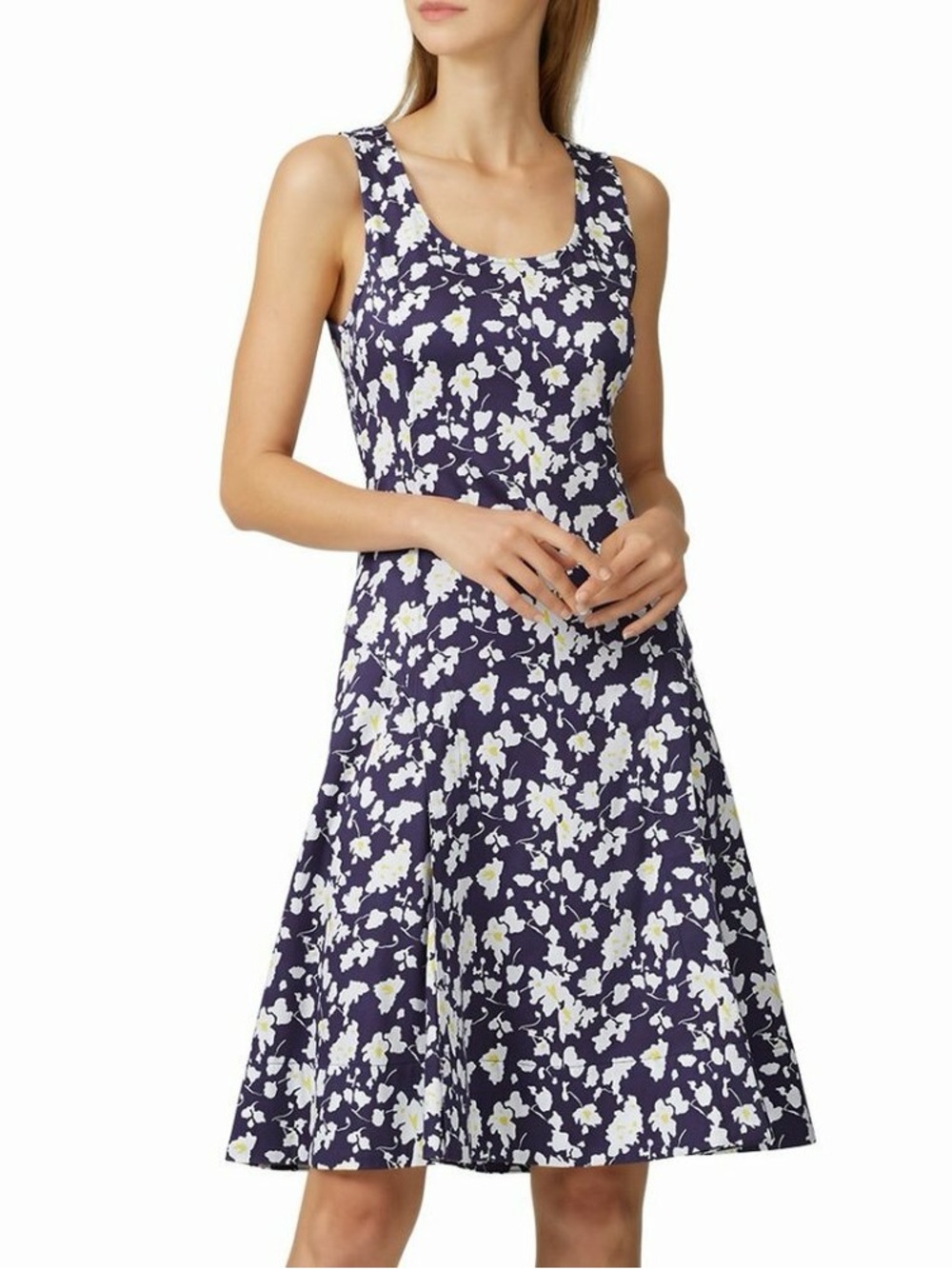 Derek Lam Navy Floral Scoop-Neck Midi Dress
